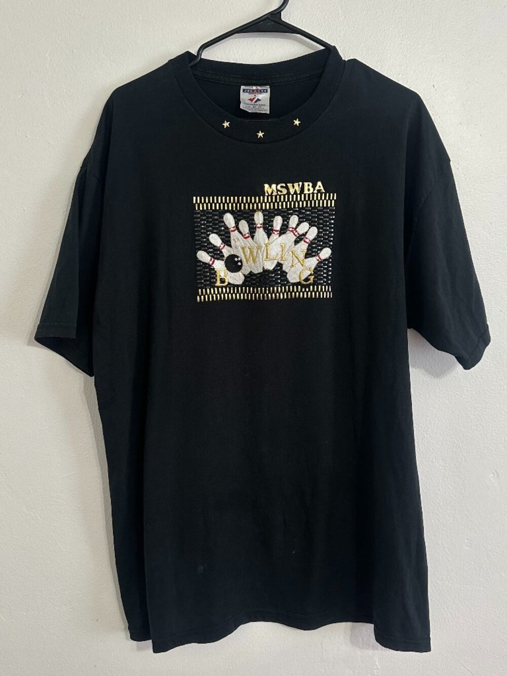 Vintage Jerzees XL Black Embroidered Bowling Graphic Tee